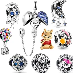10 Pack Silver Bead Charms for Pandora Bracelets and Necklaces Charm for Woman Dangle Pendant Beads Set