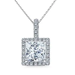 1.00 Carat Princess Cut White Gold Diamond Halo Pendant