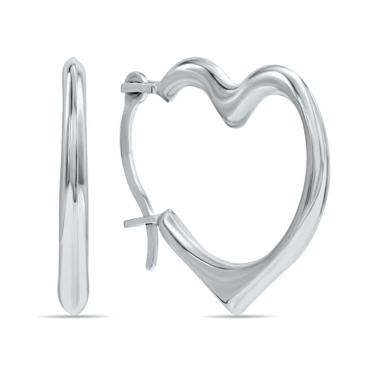 10K White Gold Heart Shaped Huggie Hoop Earrings