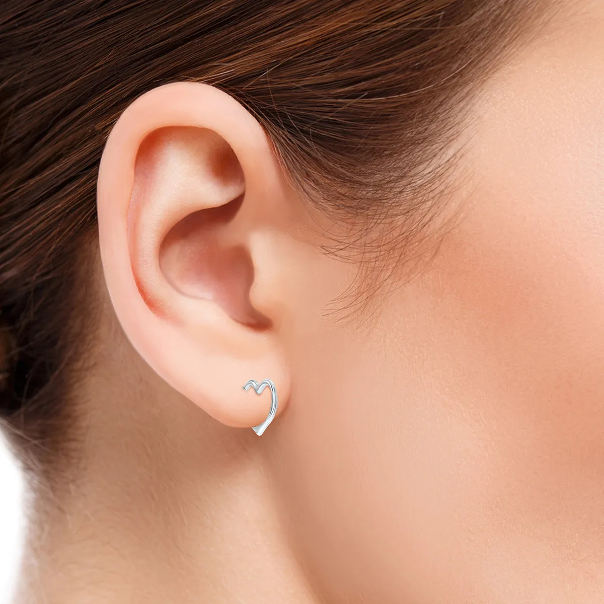 10K White Gold Heart Shaped Huggie Hoop Earrings