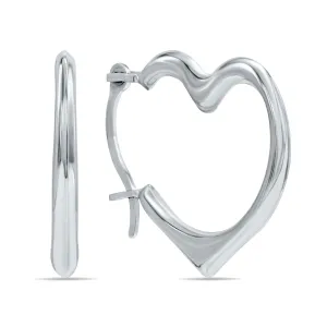 10K White Gold Heart Shaped Huggie Hoop Earrings