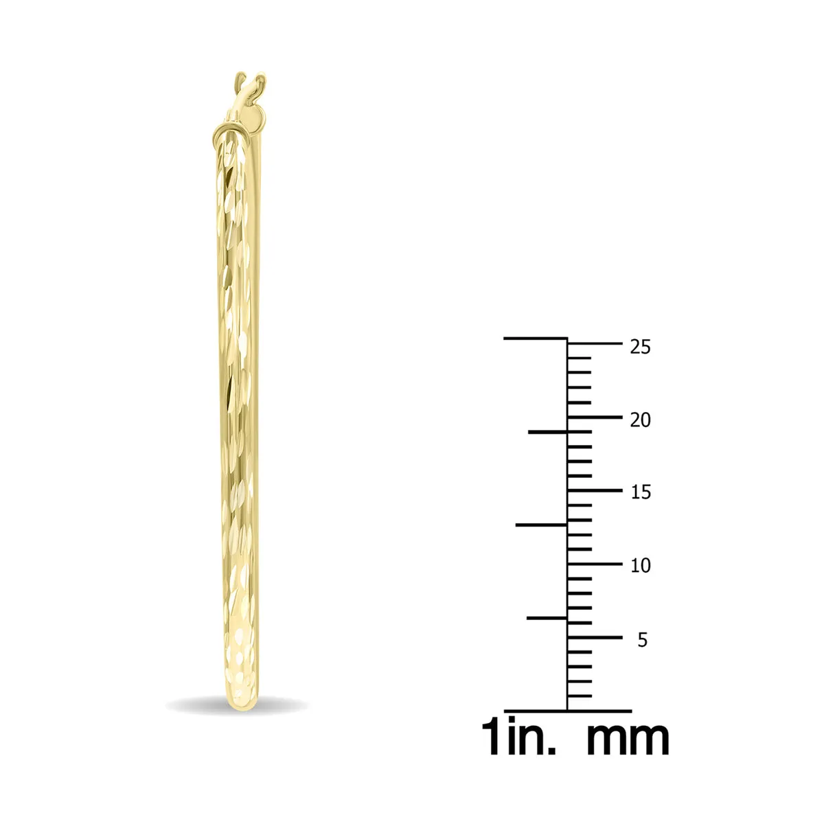 10K Yellow Gold Shiny Diamond Cut Engraved Hoop Earrings (40mm)