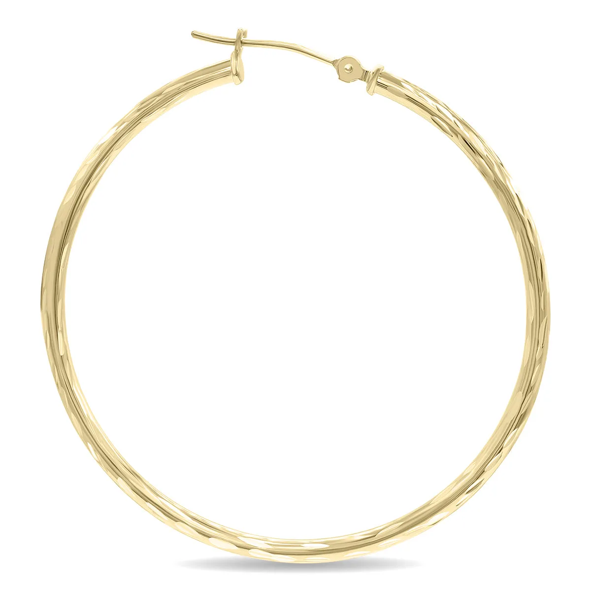 10K Yellow Gold Shiny Diamond Cut Engraved Hoop Earrings (40mm)
