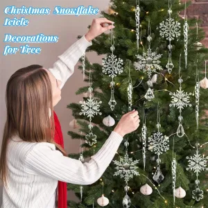 10pcs Christmas Tree Hanging Pendants Acrylic Ice Strip Snow Ceiling Xmas Ornaments New Year Christmas Decoration Home Décor