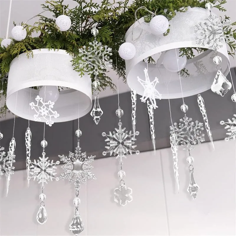 10pcs Christmas Tree Hanging Pendants Acrylic Ice Strip Snow Ceiling Xmas Ornaments New Year Christmas Decoration Home Décor