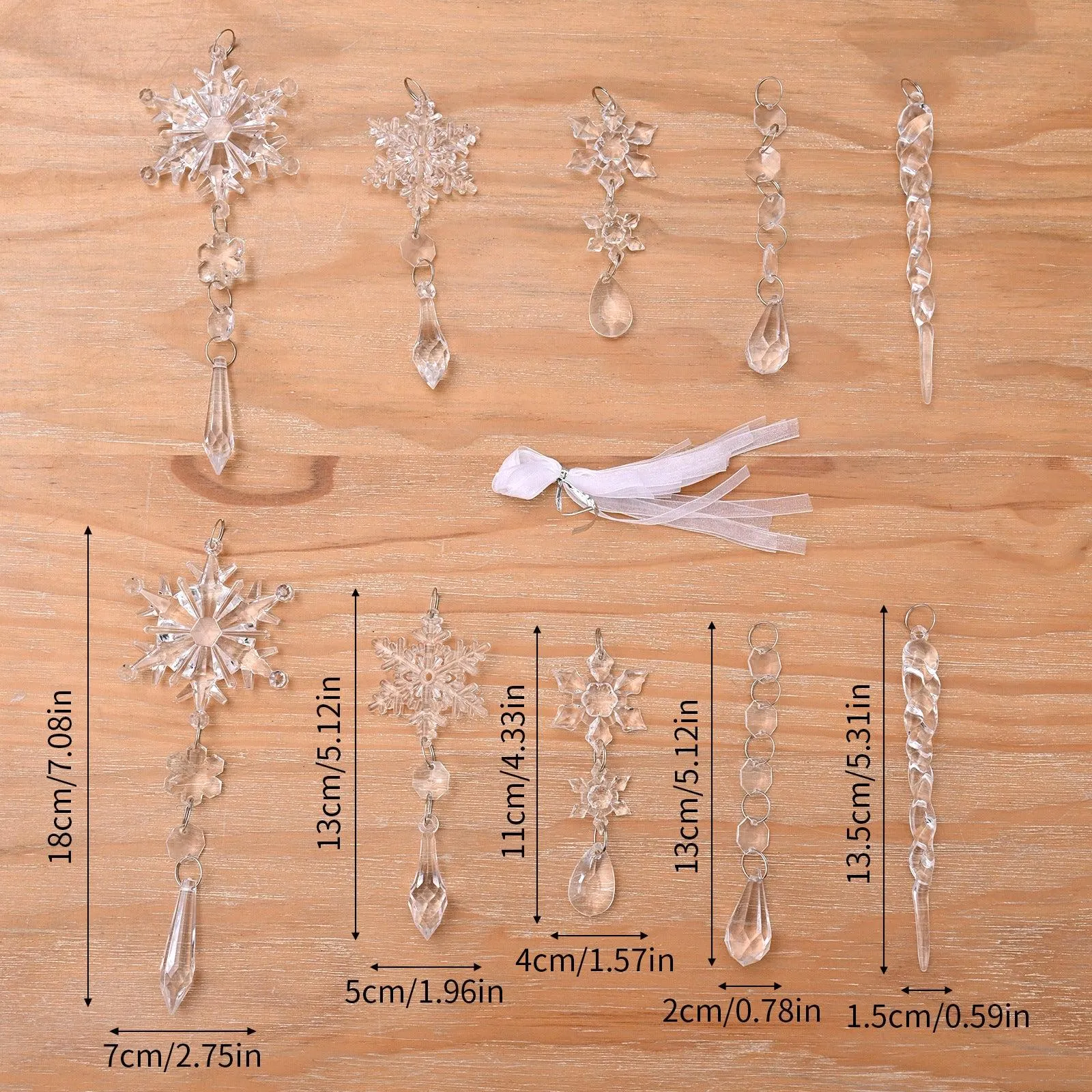 10pcs Christmas Tree Hanging Pendants Acrylic Ice Strip Snow Ceiling Xmas Ornaments New Year Christmas Decoration Home Décor