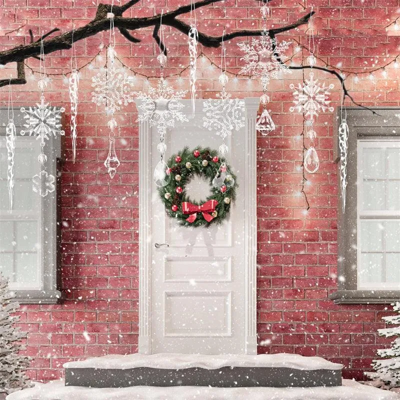 10pcs Christmas Tree Hanging Pendants Acrylic Ice Strip Snow Ceiling Xmas Ornaments New Year Christmas Decoration Home Décor