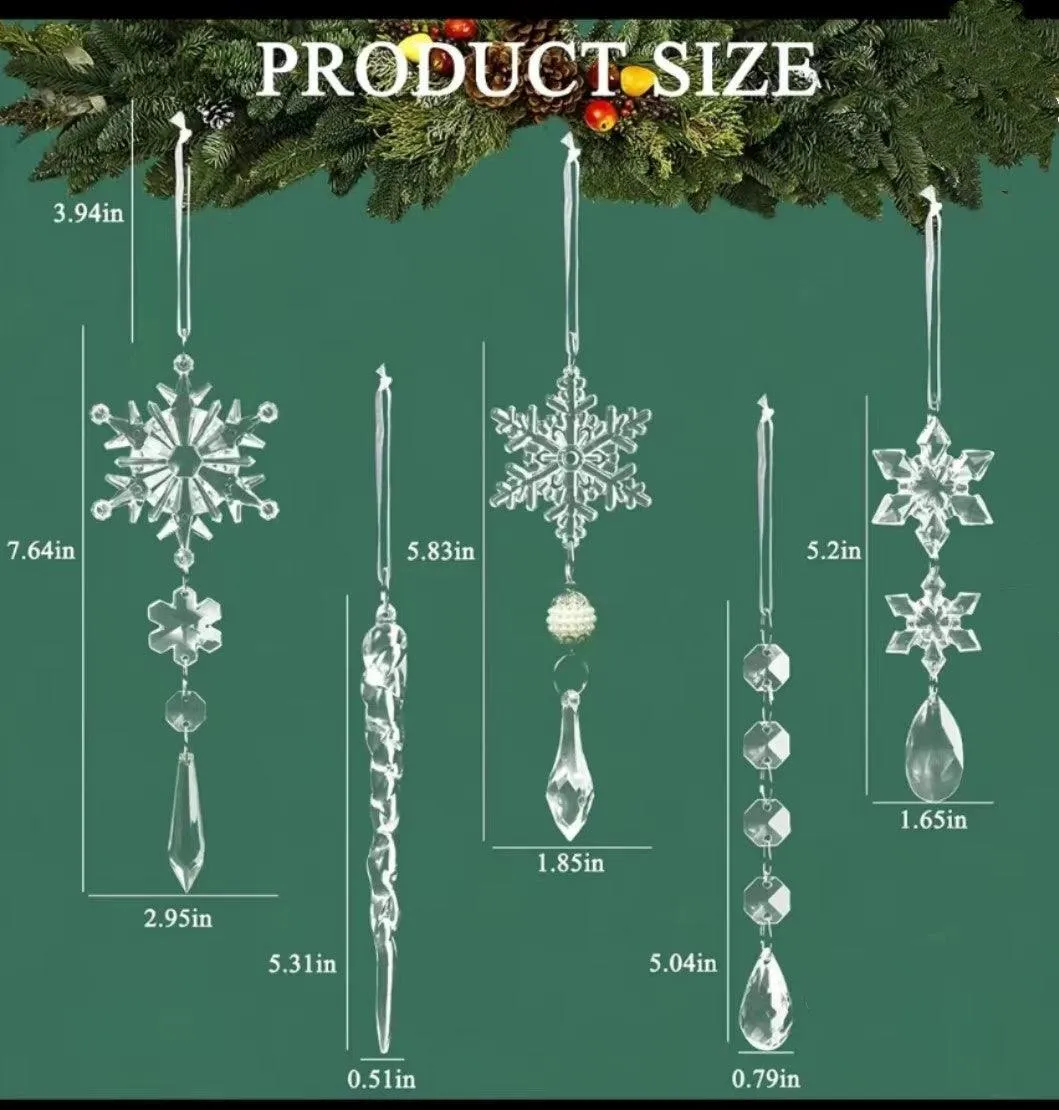 10pcs Christmas Tree Hanging Pendants Acrylic Ice Strip Snow Ceiling Xmas Ornaments New Year Christmas Decoration Home Décor
