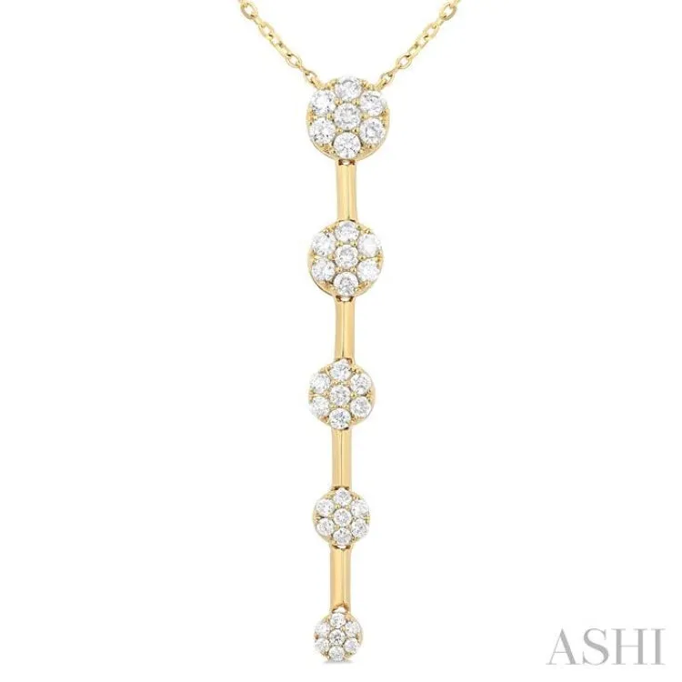 1/2 ctw Vertical Bar Graduated Circular Motif Round Cut Diamond Fashion Necklace in 10K Yellow Gold