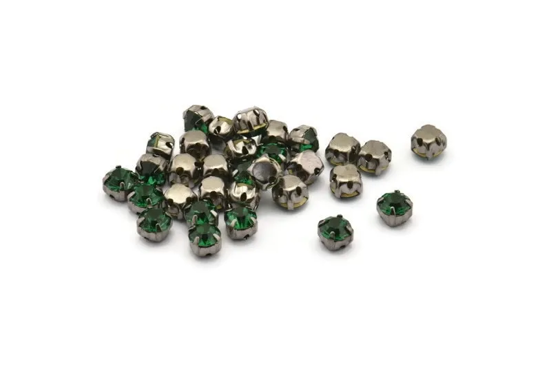 12 Emerald Crystal Rhinestone Beads With 4 Holes Brass Setting for SS24, Charms, Pendants, Earrings - 5.3mm SS24