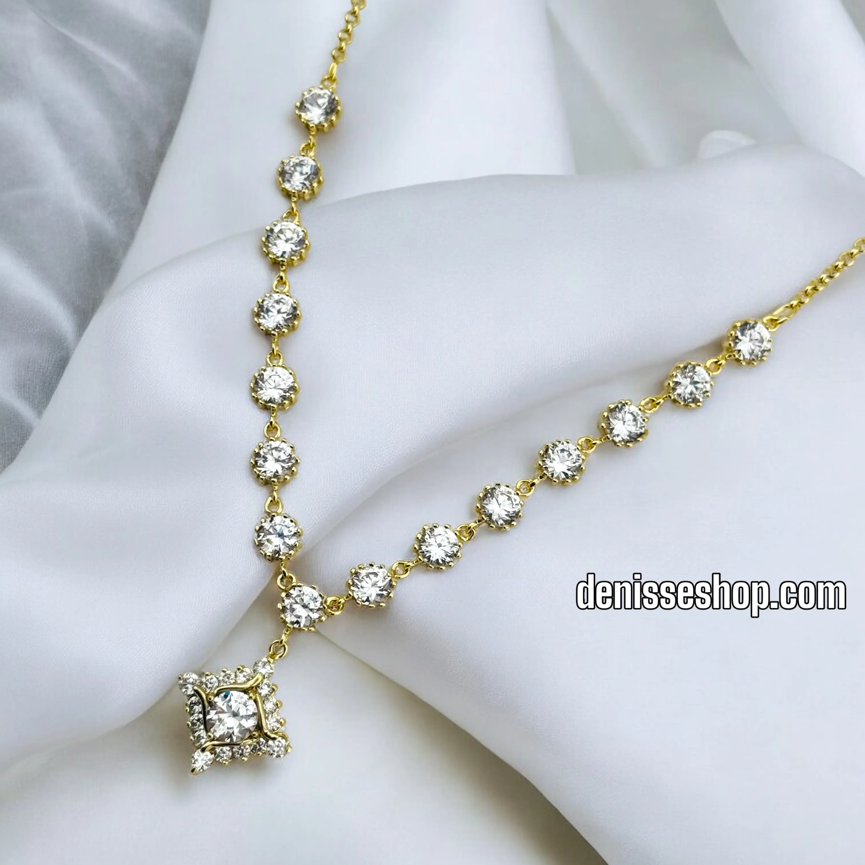 14K ELEGANT WHITE STONE NECKLACE SET 18'' N214