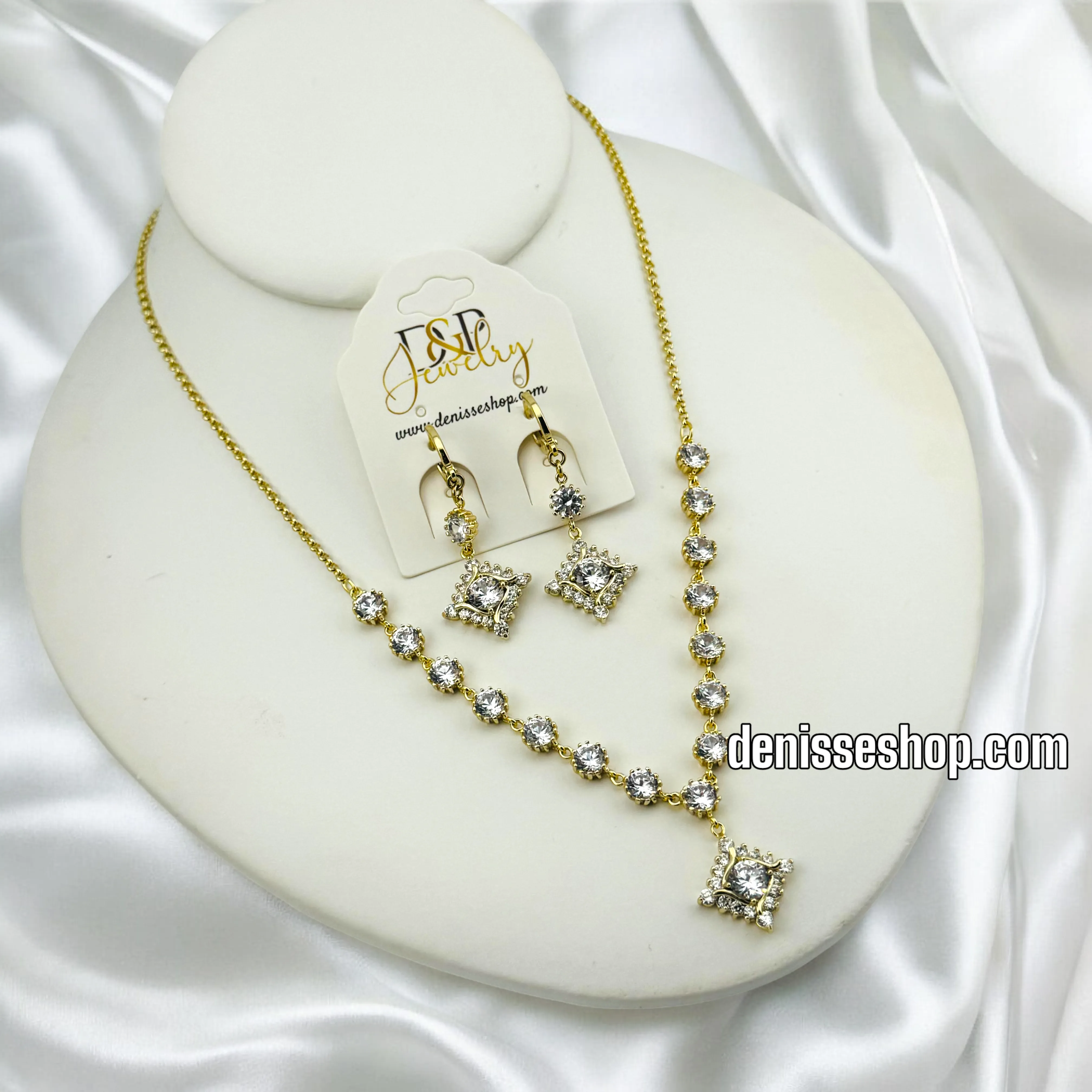 14K ELEGANT WHITE STONE NECKLACE SET 18'' N214