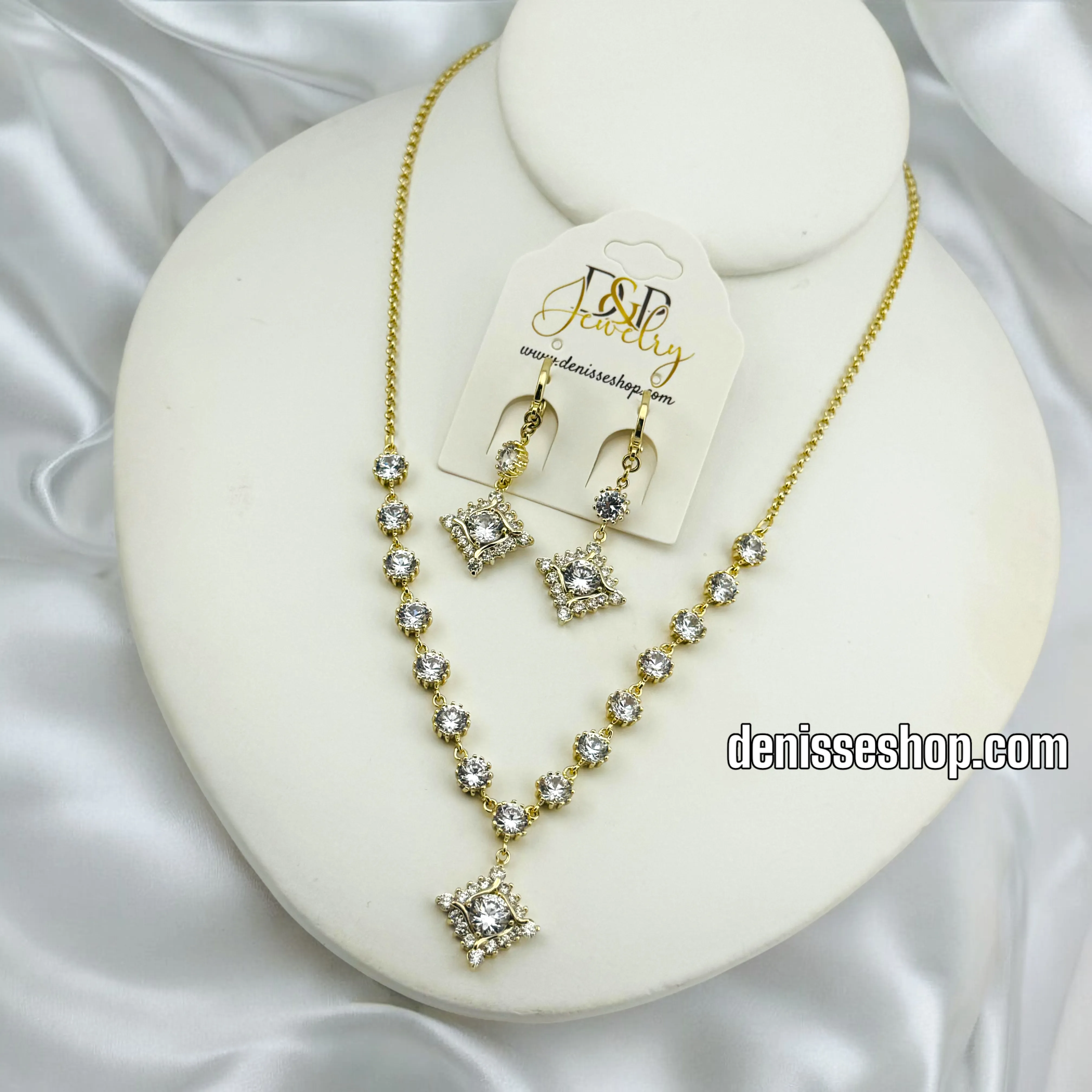 14K ELEGANT WHITE STONE NECKLACE SET 18'' N214
