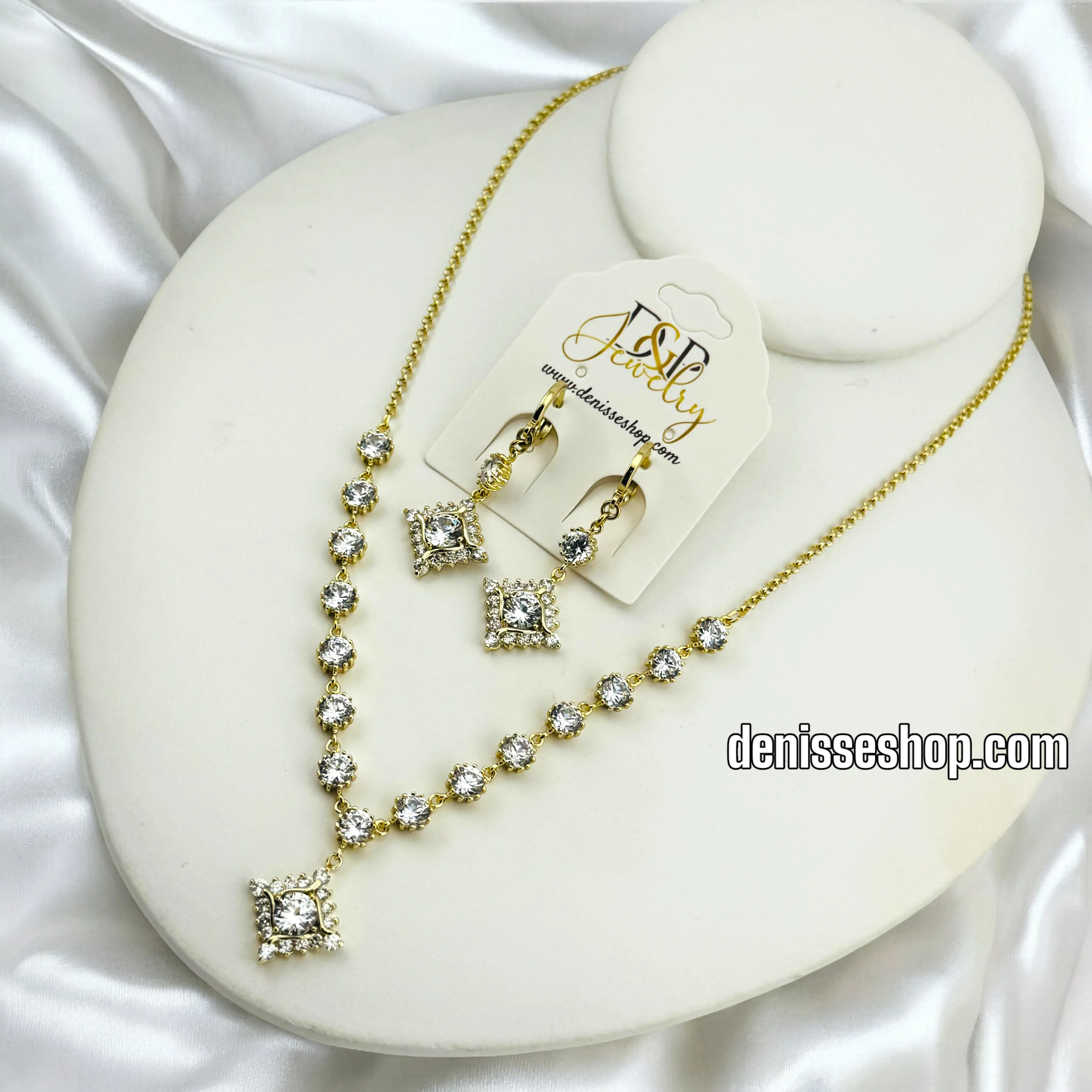 14K ELEGANT WHITE STONE NECKLACE SET 18'' N214