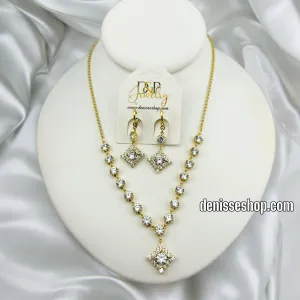 14K ELEGANT WHITE STONE NECKLACE SET 18'' N214