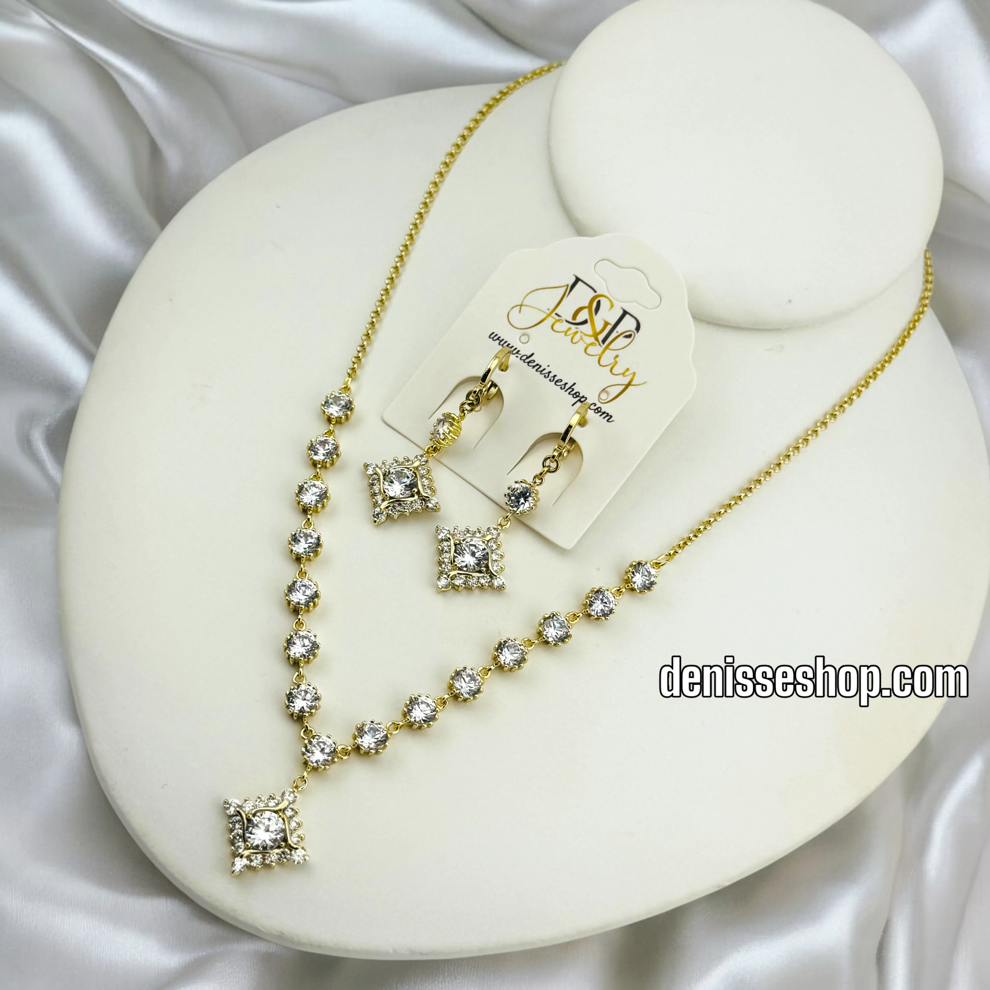 14K ELEGANT WHITE STONE NECKLACE SET 18'' N214