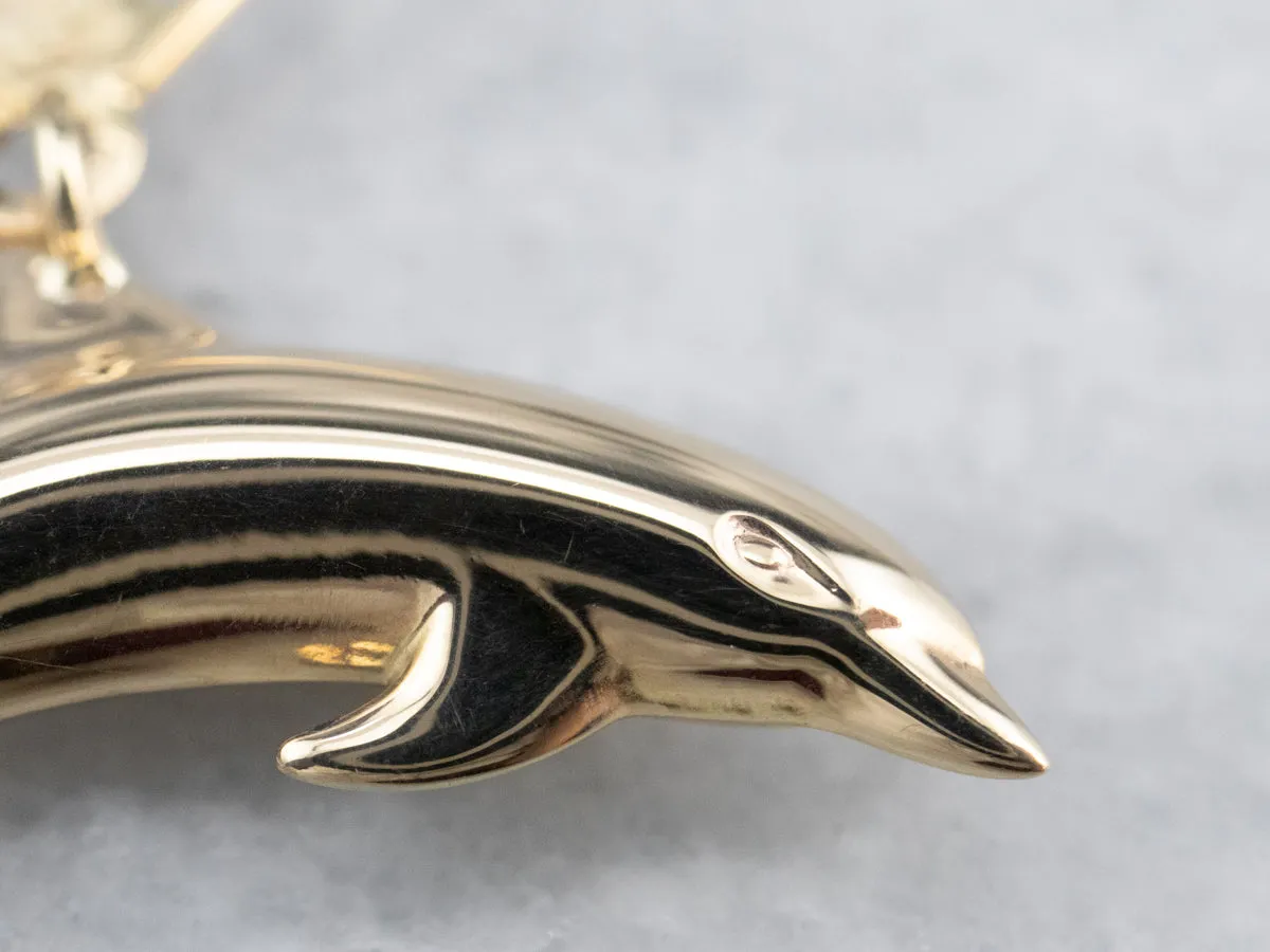 14K Gold Dolphin Drop Earrings