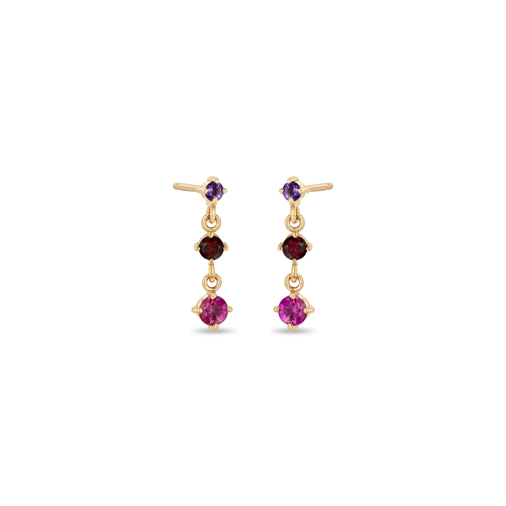 14k Linked Graduated Pink Ombre Gemstone Drop Earrings