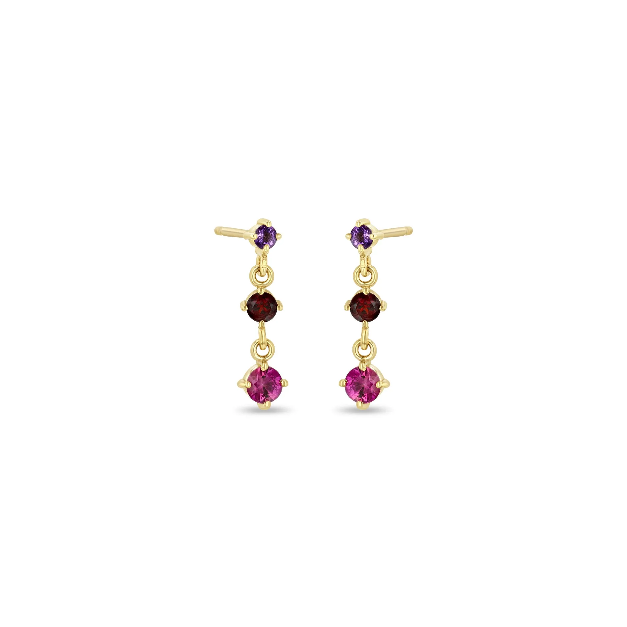 14k Linked Graduated Pink Ombre Gemstone Drop Earrings