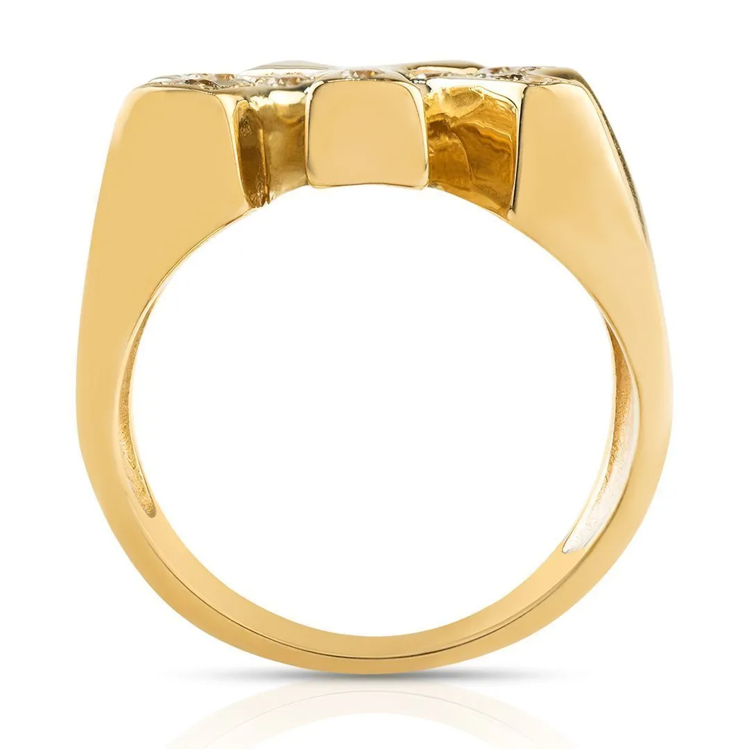 14K Solid Yellow Gold Diamond NY Yankee Ring 0.7 Ctw