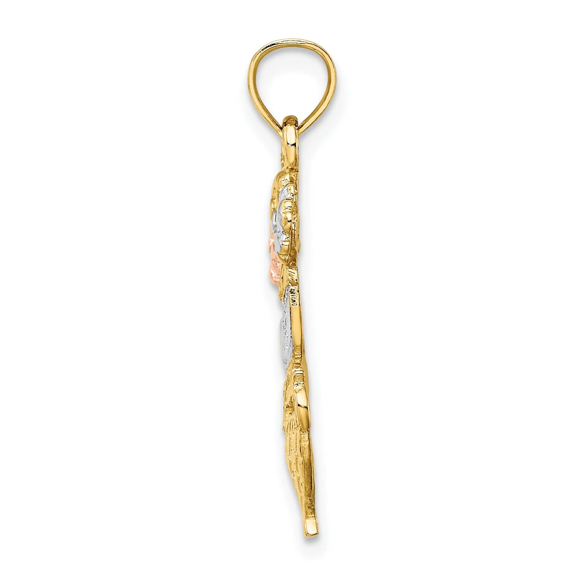 14K Two Tone Gold, White Rhodium #1 MOM Flower Basket Design Charm Pendant