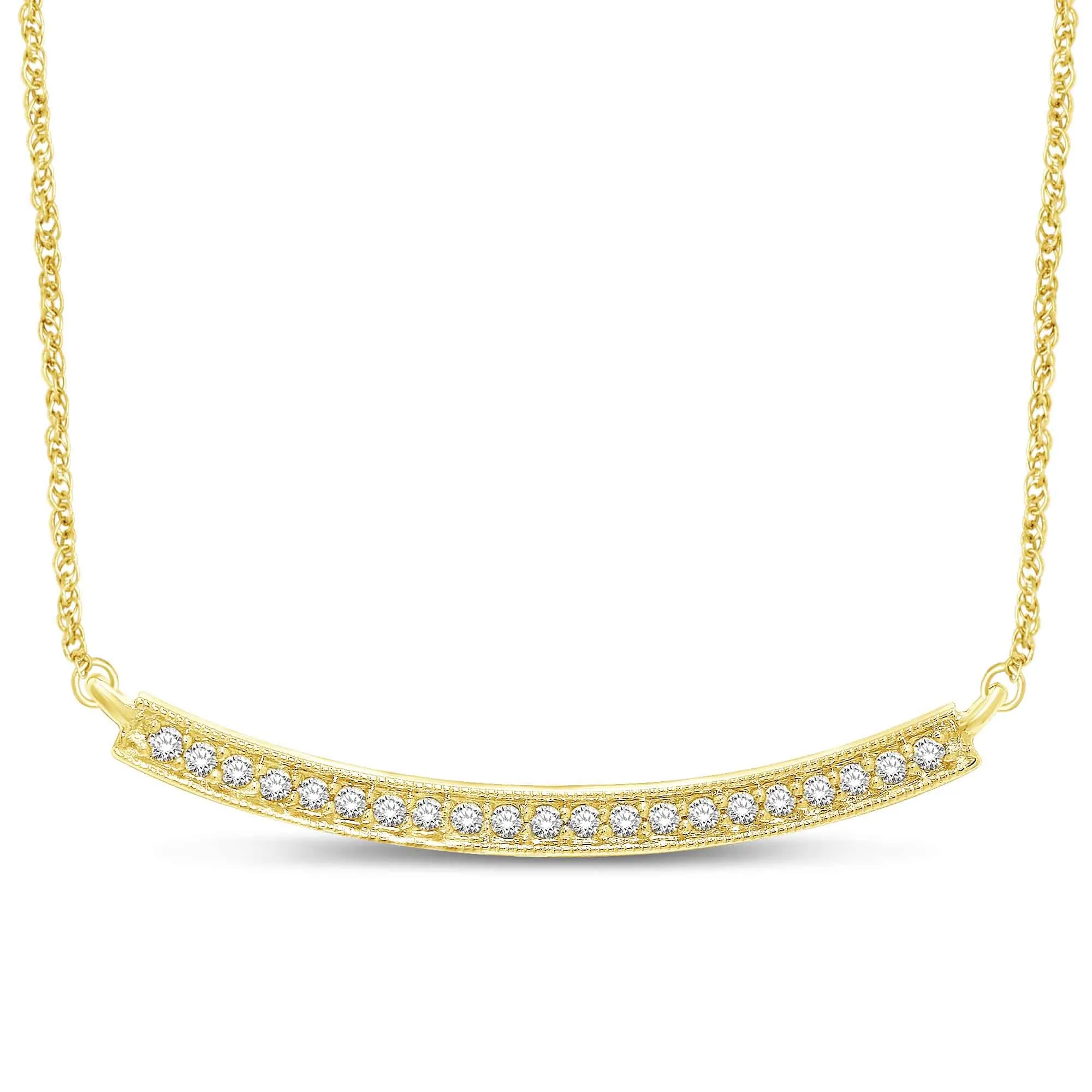 14K White Gold 1/6 Ct.Tw. Milgrain Curved Bar Diamond Necklace