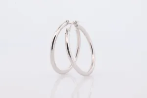 14k White Gold HOOP Earrings. HOOP Puffed Dangle earrings by JCM Jacmel. Wide Hoops.
