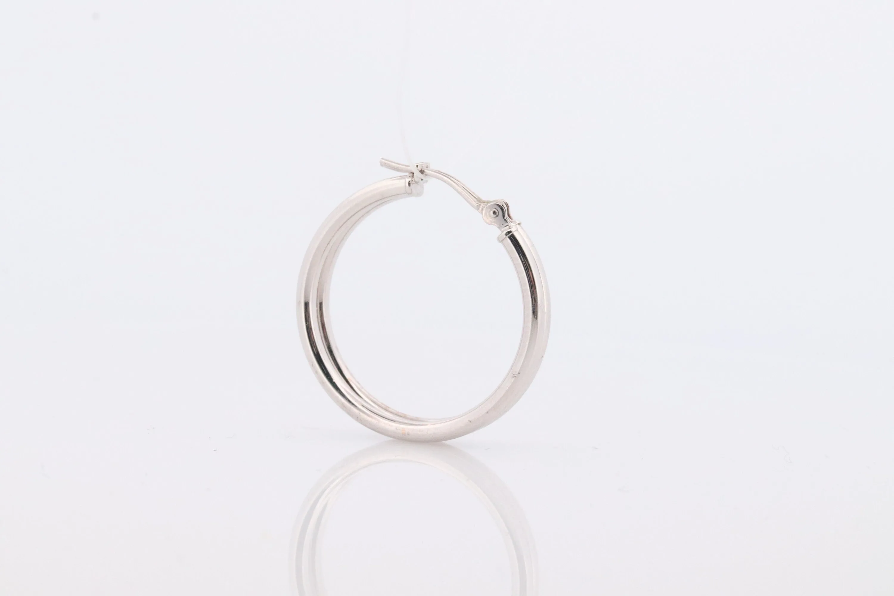14k White Gold HOOP Earrings. HOOP Puffed Dangle earrings by JCM Jacmel. Wide Hoops.