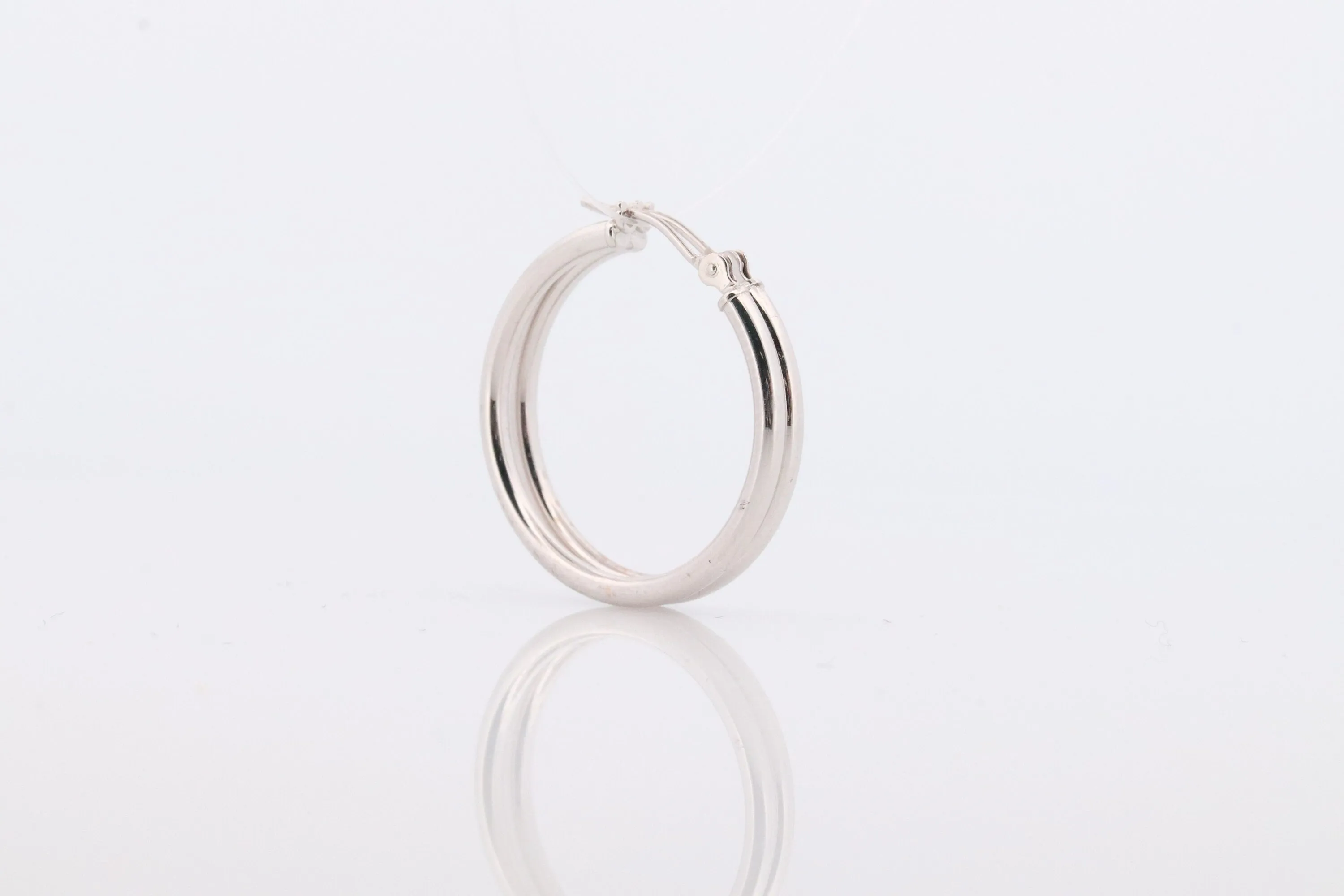 14k White Gold HOOP Earrings. HOOP Puffed Dangle earrings by JCM Jacmel. Wide Hoops.