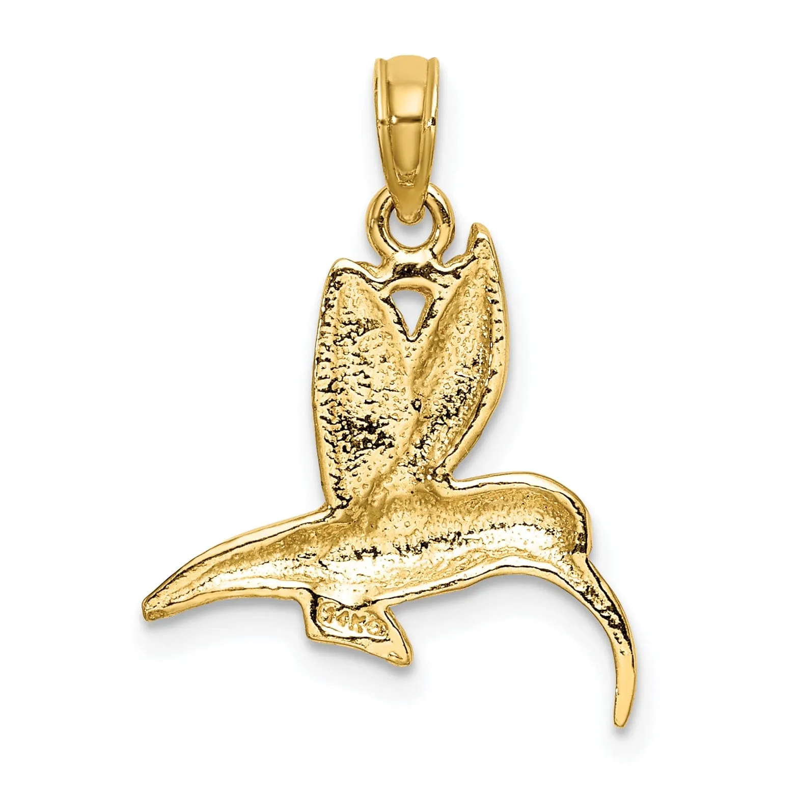 14K Yellow Gold Open Back Textured Polished Finish Hummingbird Flying Charm Pendant