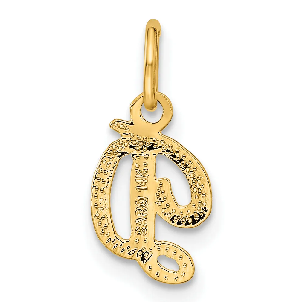 14K Yellow Gold Small Script Design Letter D Initial Charm Pendant