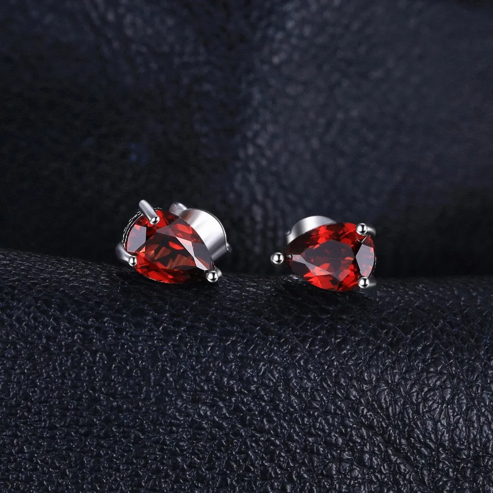 1.8ct Water Drop Natural Garnet Solid Stud Earrings 925 Sterling Silver