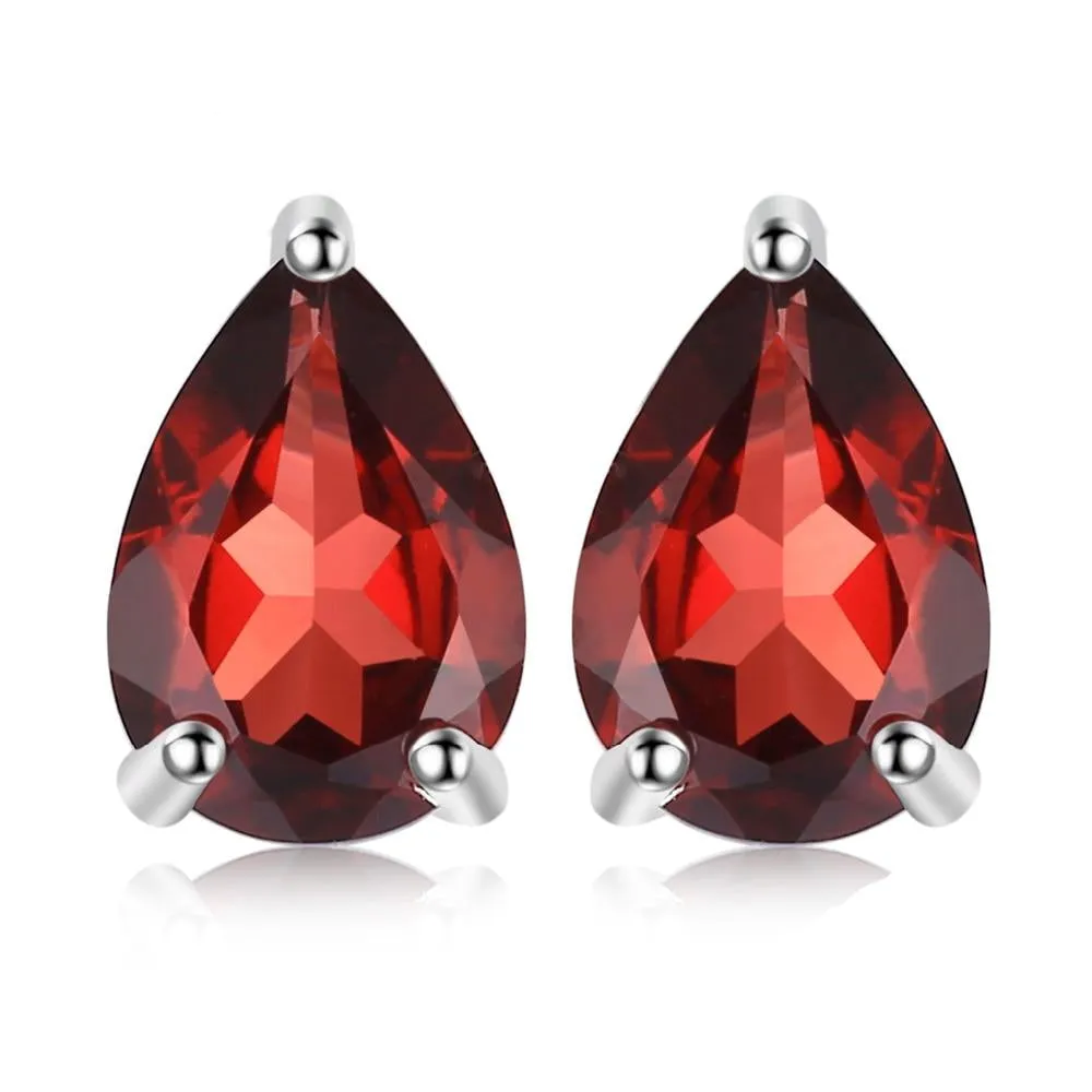 1.8ct Water Drop Natural Garnet Solid Stud Earrings 925 Sterling Silver