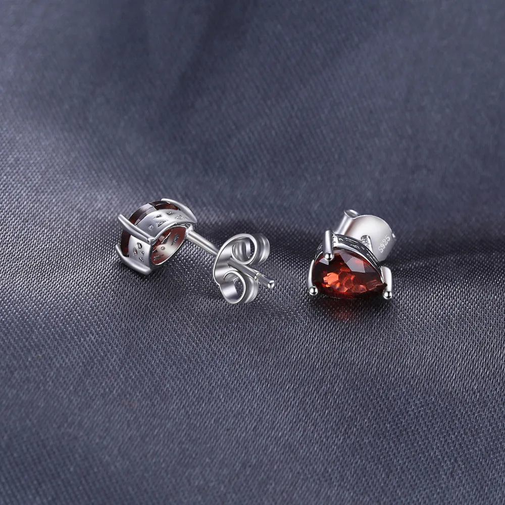 1.8ct Water Drop Natural Garnet Solid Stud Earrings 925 Sterling Silver