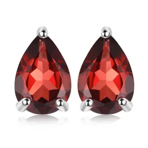 1.8ct Water Drop Natural Garnet Solid Stud Earrings 925 Sterling Silver