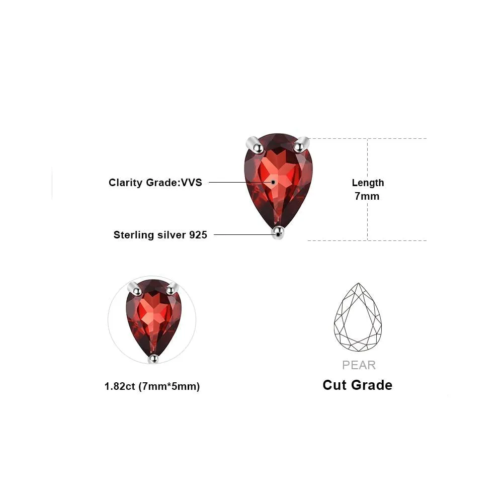 1.8ct Water Drop Natural Garnet Solid Stud Earrings 925 Sterling Silver