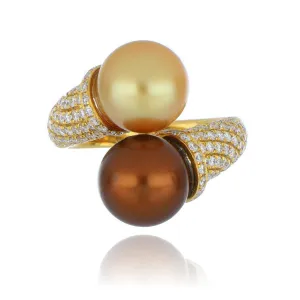 18ct Yellow Gold Chocolate And Yellow Pearl Diamond Twist Ring