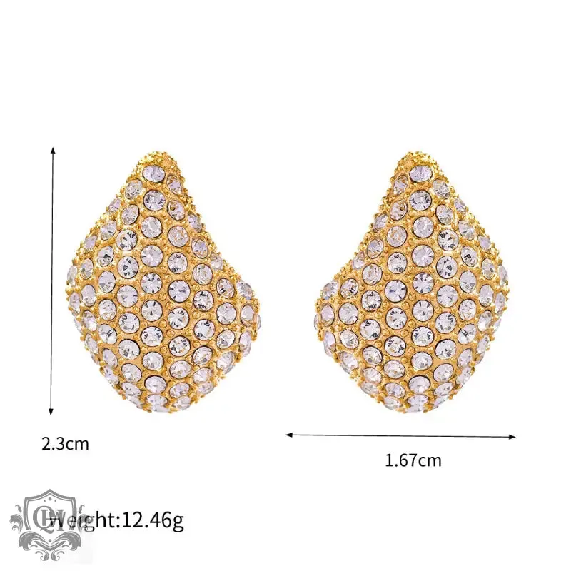 18K gold exquisite and dazzling teardrop-shaped diamond-studded earrings with a light luxury style