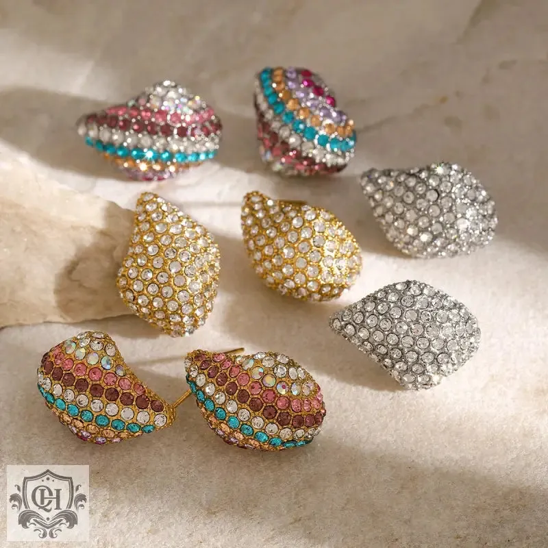 18K gold exquisite and dazzling teardrop-shaped diamond-studded earrings with a light luxury style
