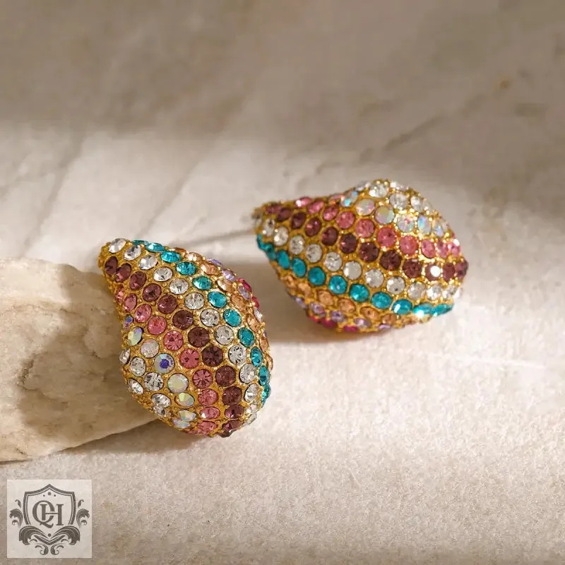 18K gold exquisite and dazzling teardrop-shaped diamond-studded earrings with a light luxury style