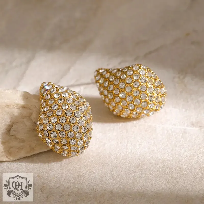 18K gold exquisite and dazzling teardrop-shaped diamond-studded earrings with a light luxury style