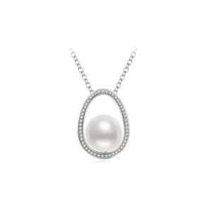 18K Solid Gold Diamond Australian White Saltwater Pearl Necklace KN00202