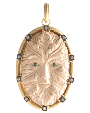 18k Yellow Gold Emerald and Diamond Carved Mammoth Pendant