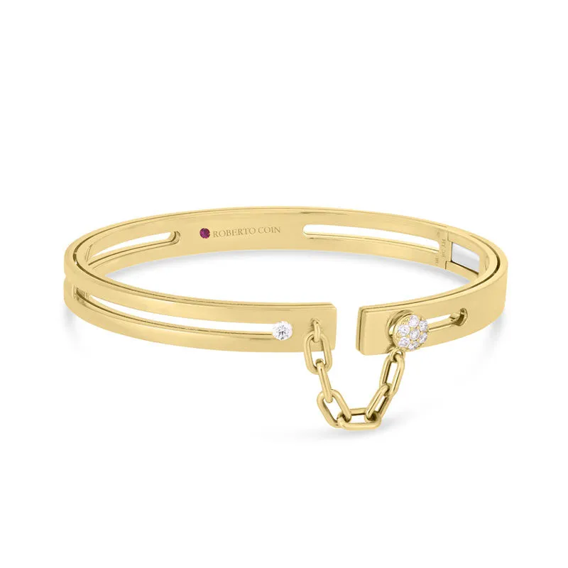 18K Yellow Gold Navarra Pave Lock With Chain Bangle
