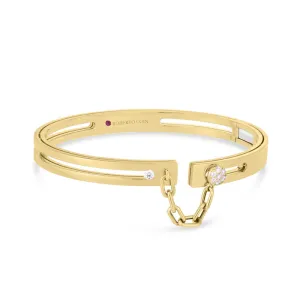 18K Yellow Gold Navarra Pave Lock With Chain Bangle