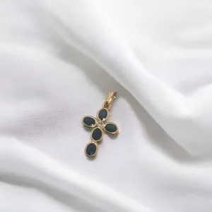 18K Yellow Gold Sapphire & Diamond Cross Pendant