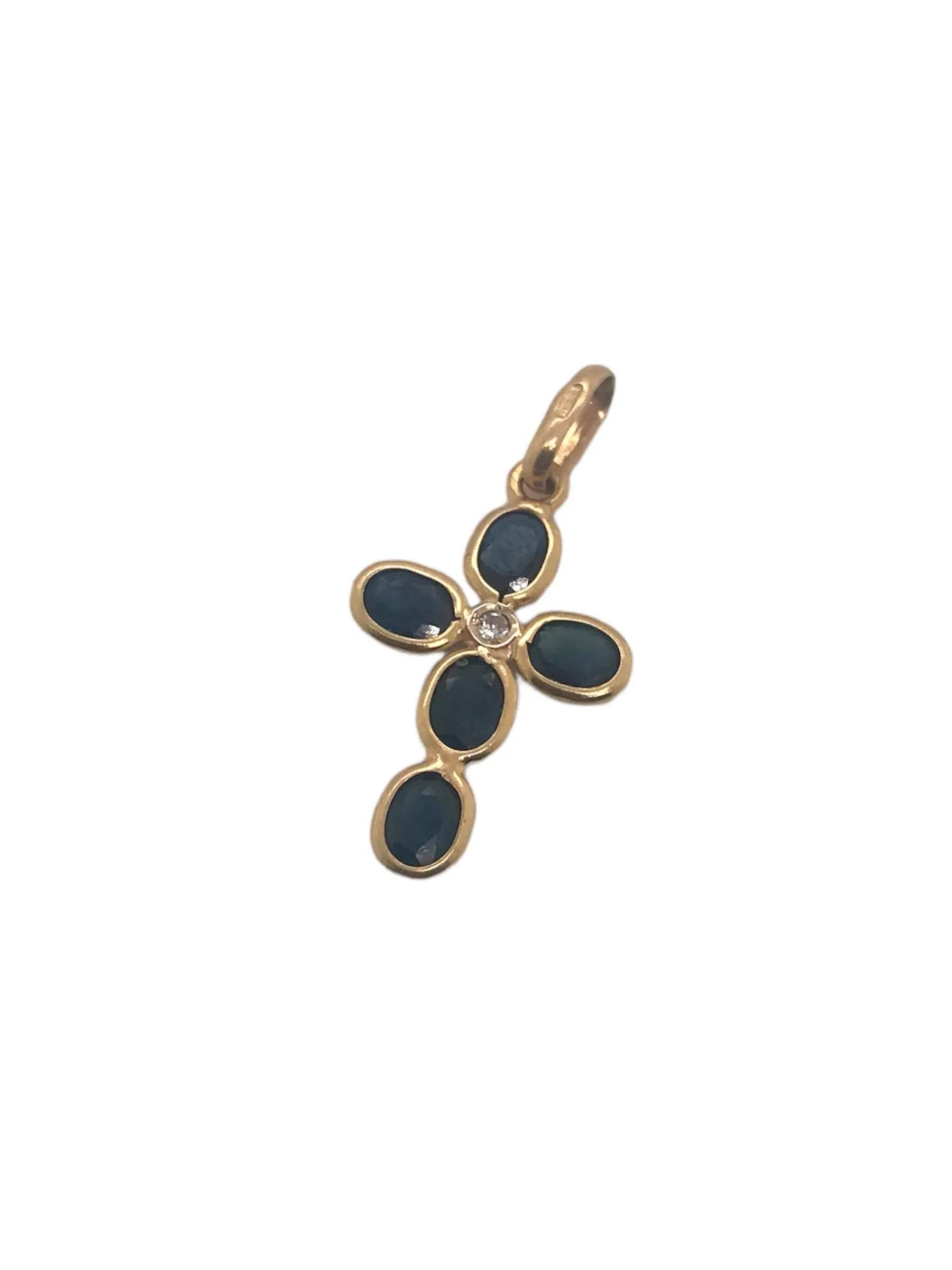 18K Yellow Gold Sapphire & Diamond Cross Pendant