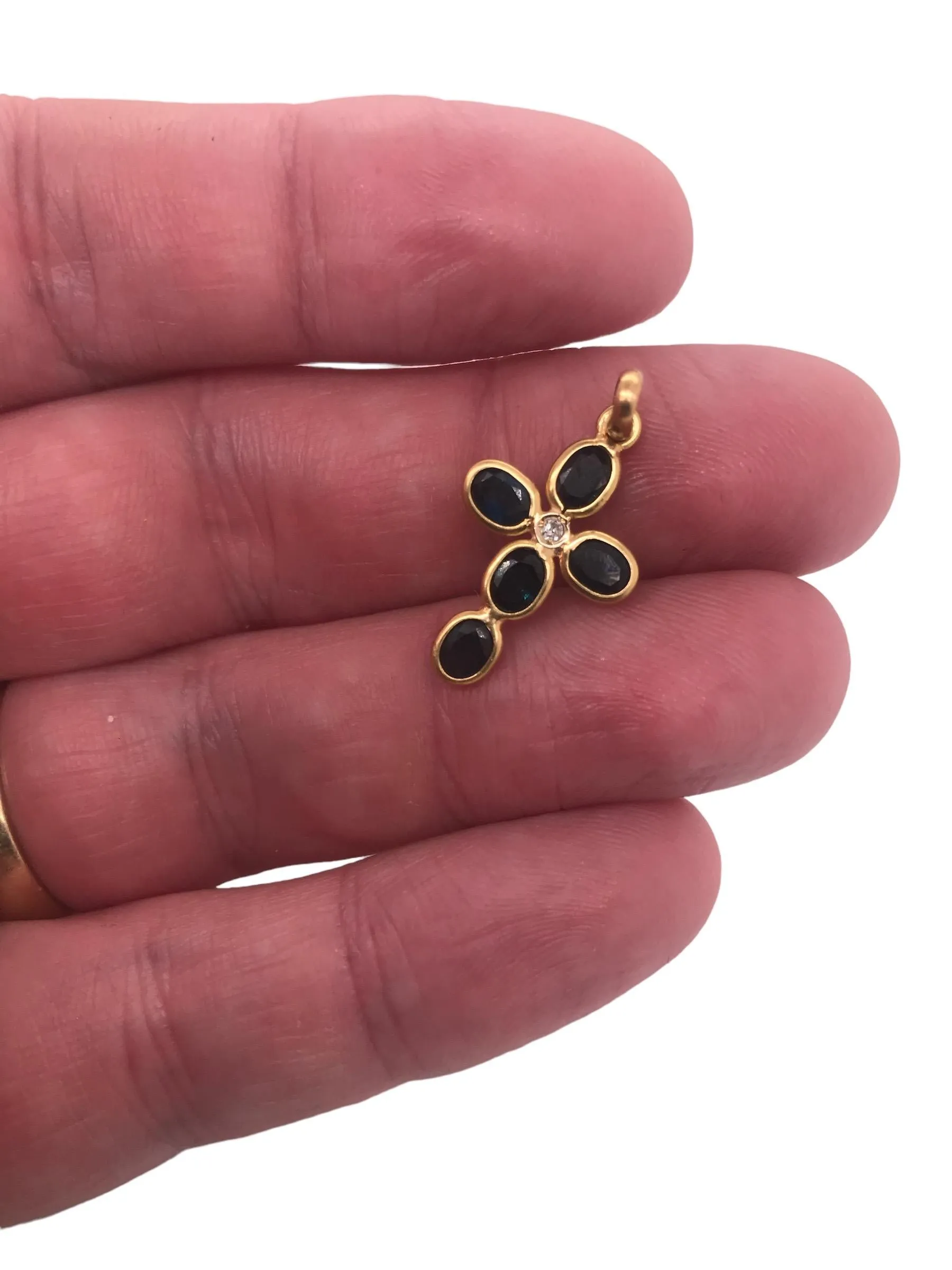 18K Yellow Gold Sapphire & Diamond Cross Pendant