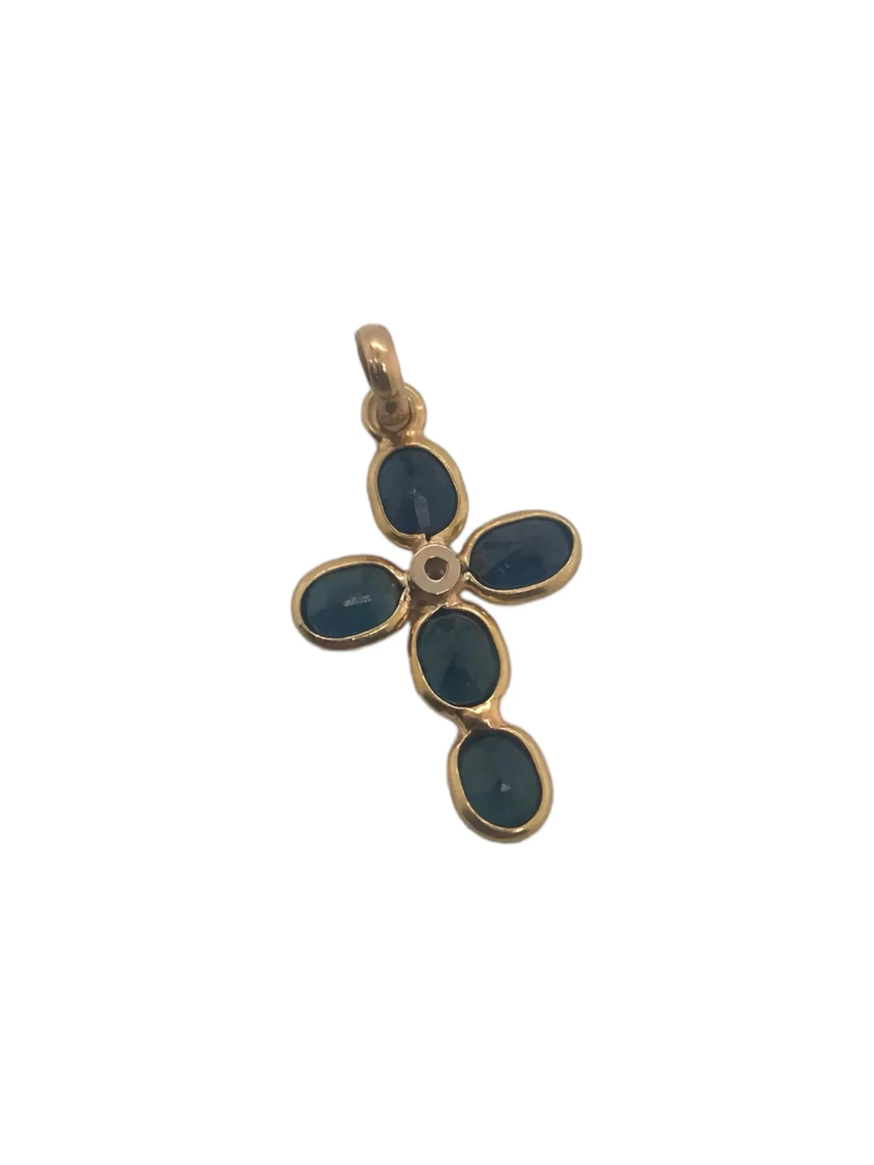 18K Yellow Gold Sapphire & Diamond Cross Pendant