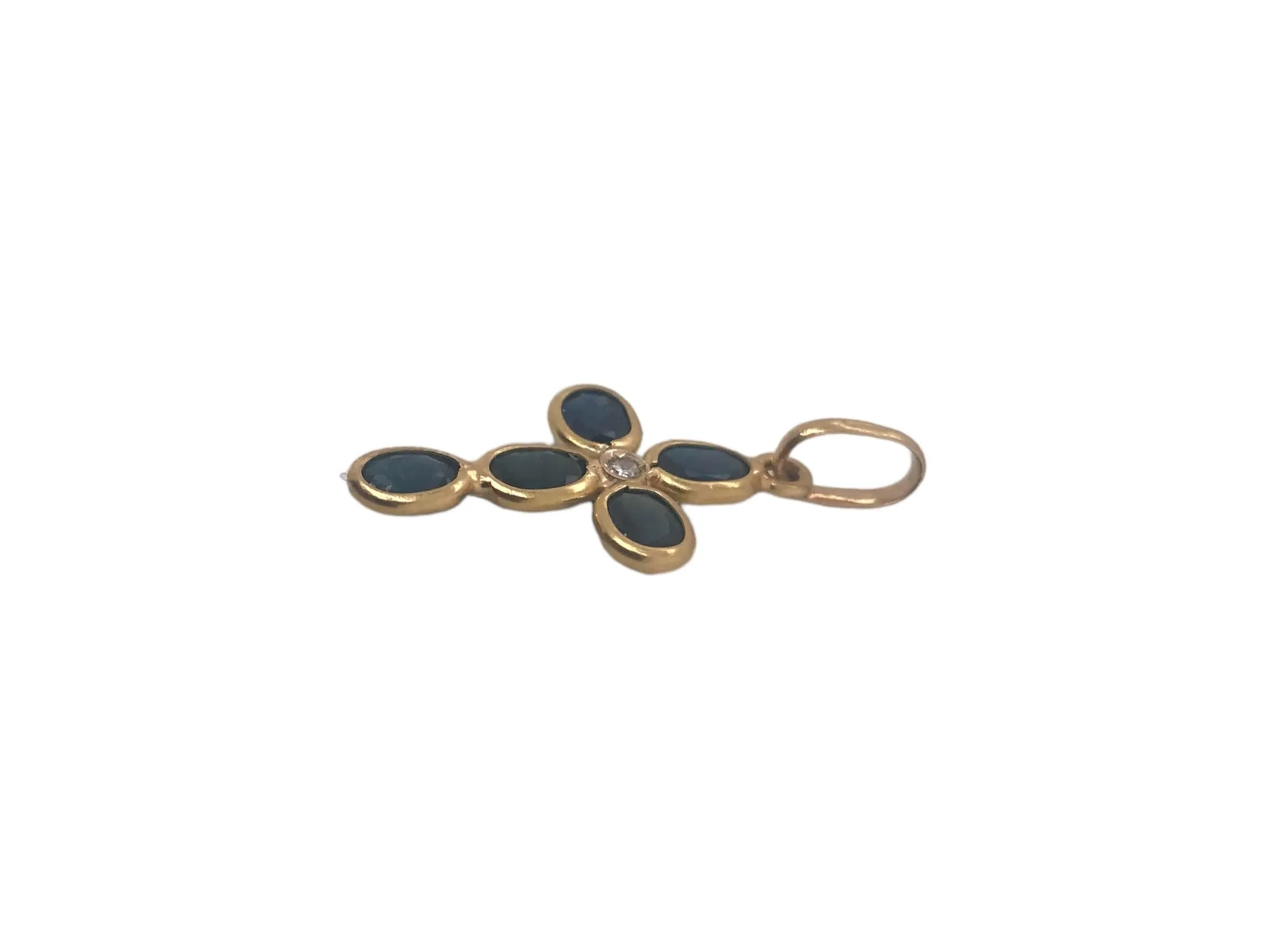 18K Yellow Gold Sapphire & Diamond Cross Pendant